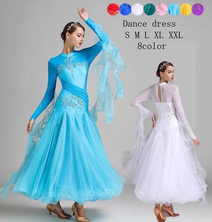 社交ダンス ドレス 8色 社交ダンス衣装 モダン 中指にかける ダンスウェア 練習服 インターナショナルダンス 広がる裾 スタンダード イベントコスチューム 競技着 演出 演出服 S M 舞台